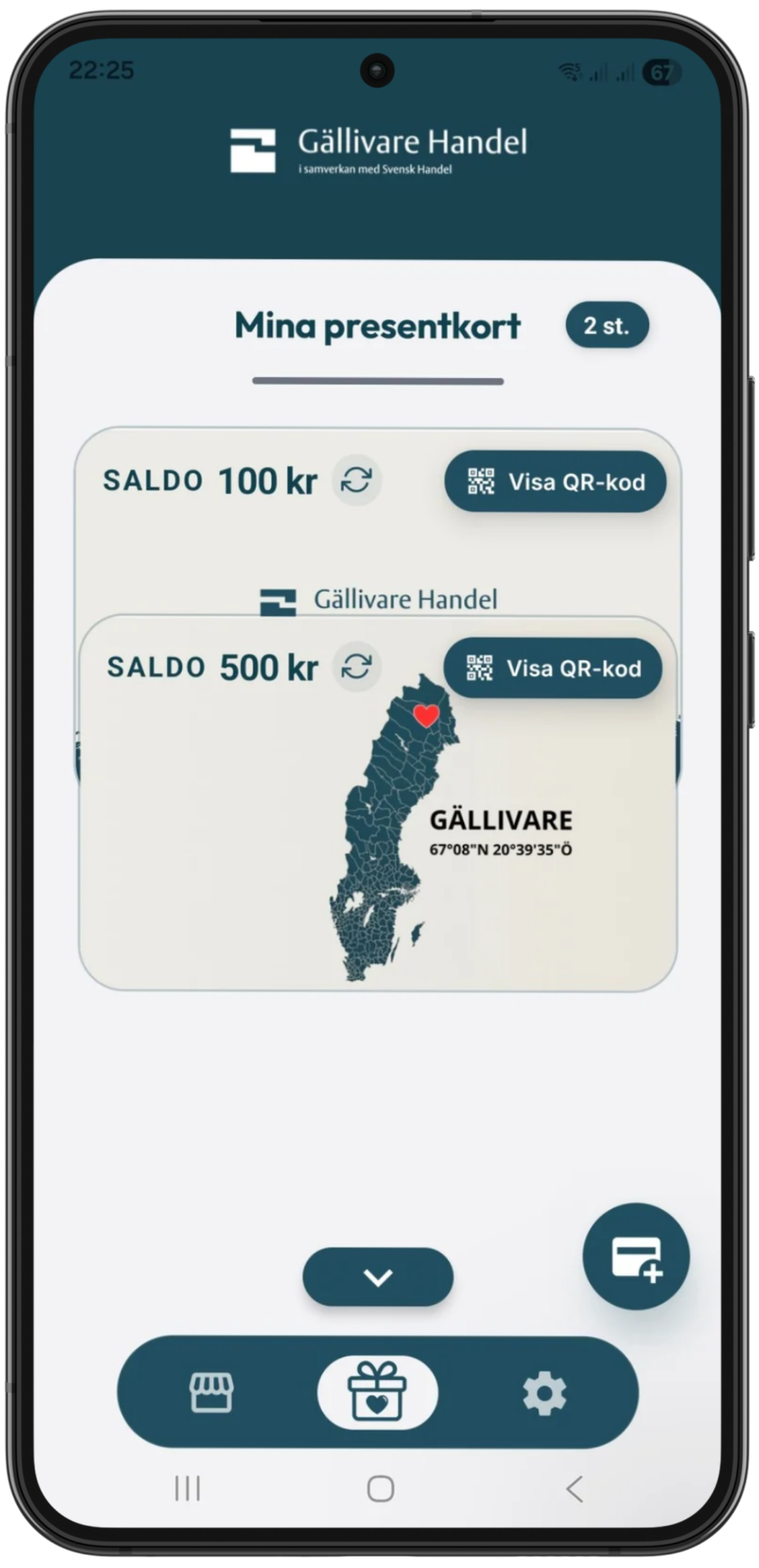 Gåvia-appen – samla och använd dina Gällivare Handel Presentkort-presentkort